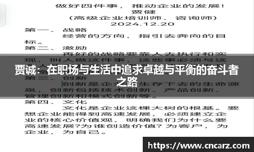 贾诚：在职场与生活中追求卓越与平衡的奋斗者之路